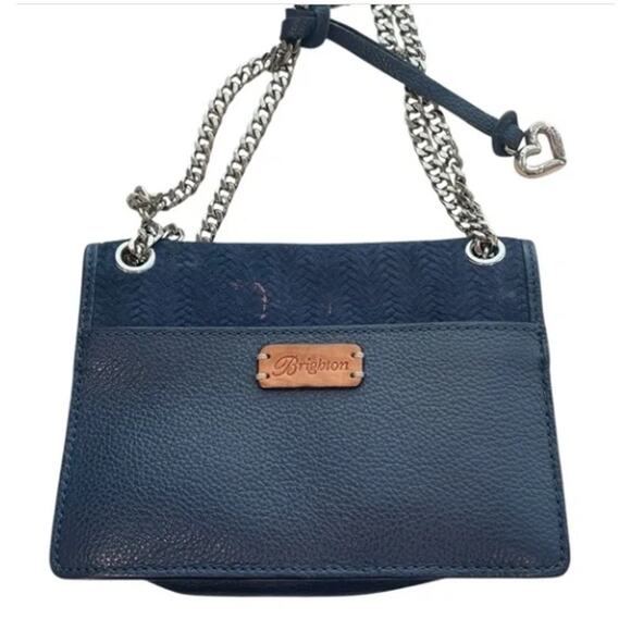 Brighton Mini Flap Crossbody Bag Deep Blue Silver Chain Medallion Compact OS - Picture 7 of 8